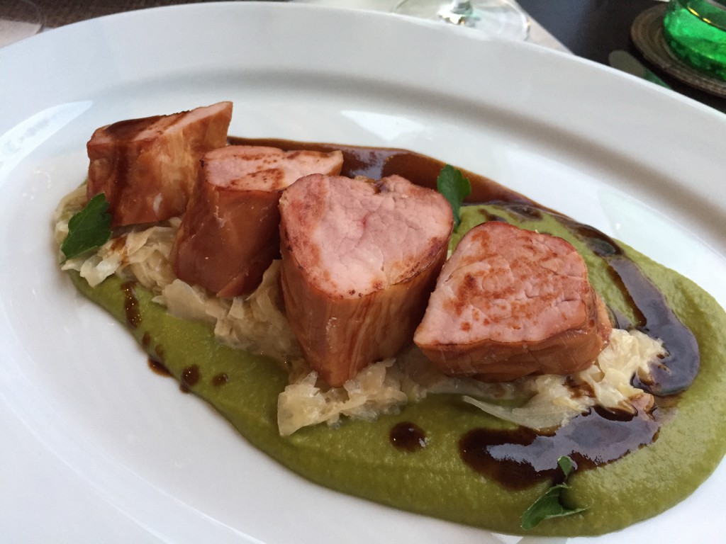 Pork tenderloin, sauerkraut and pea purée