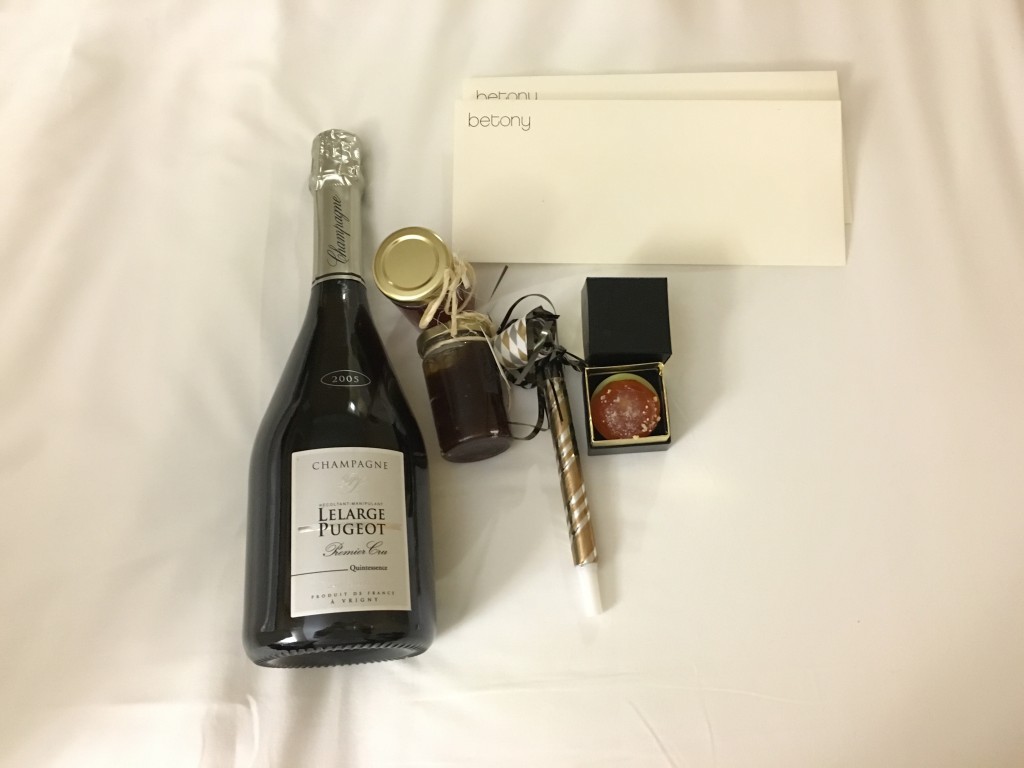 When we left Betony, we got a bottle of champagne because the service went wrong several times