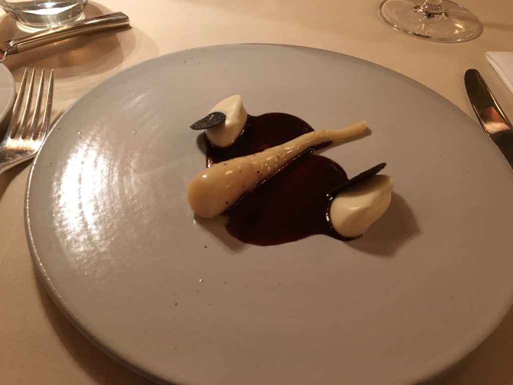Zald Kurdieh's Parsnips, black truffle and a glass of Lo Triolet, Fumin, Vallée d'Aoste, Italy 2014