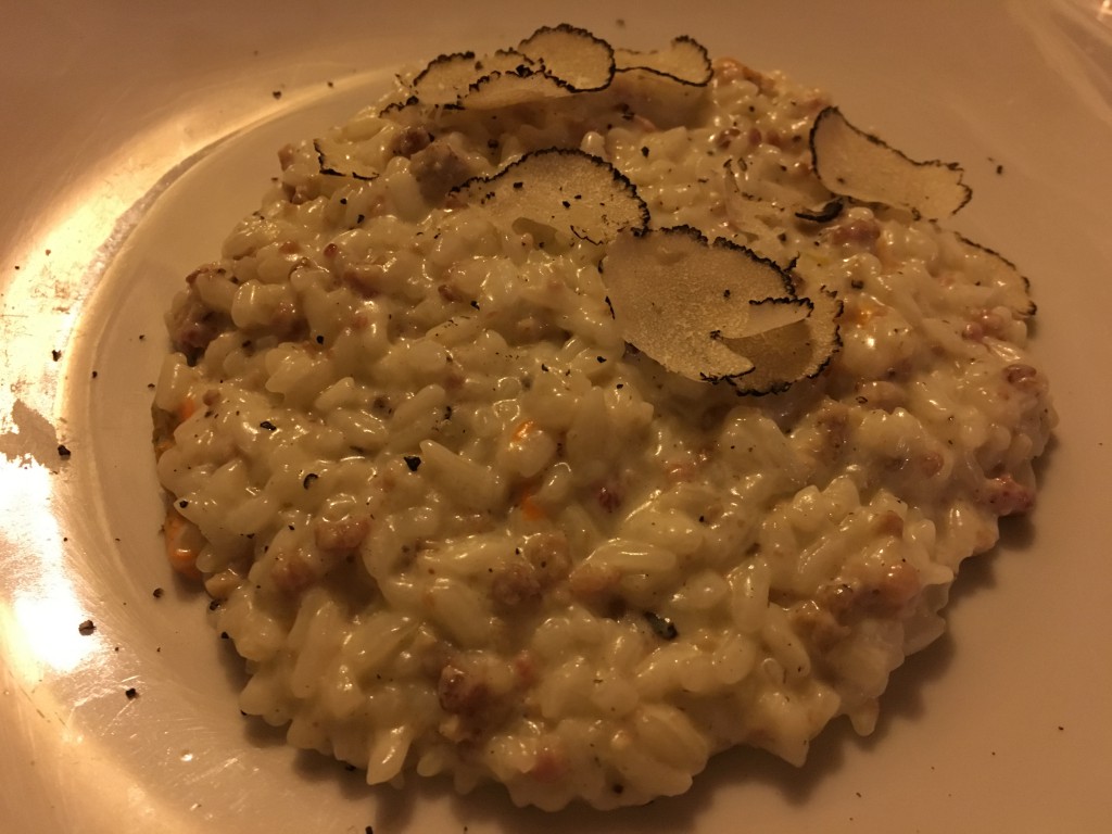 Risotto Perucà, med bacon, zucchini blomster og trøfler